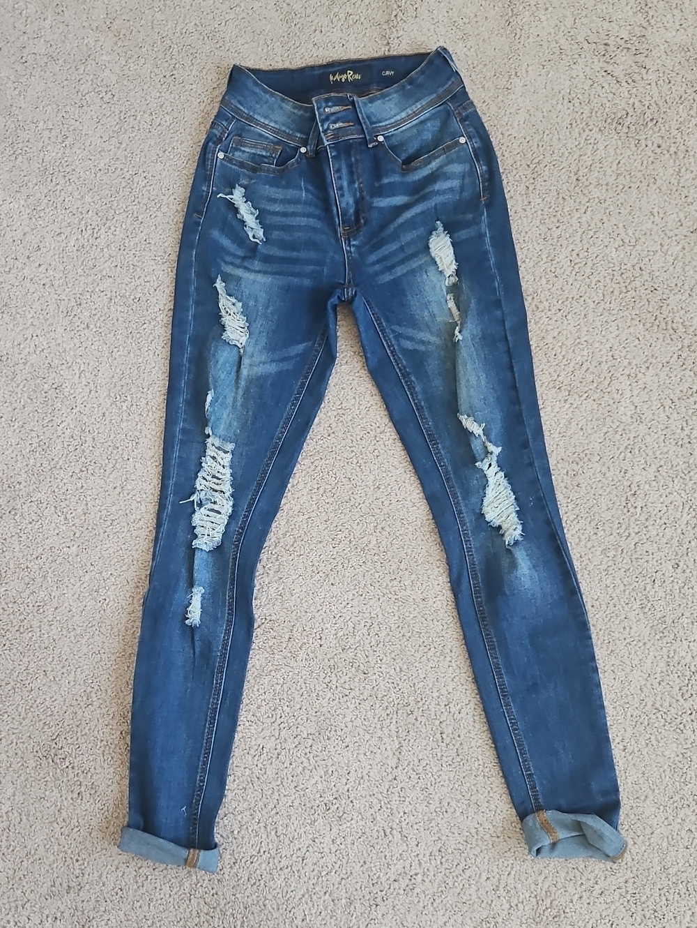 Indigo Rein Dark Blue Ripped Skinny Jeans